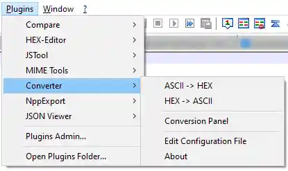 Converter menu in Notepad++