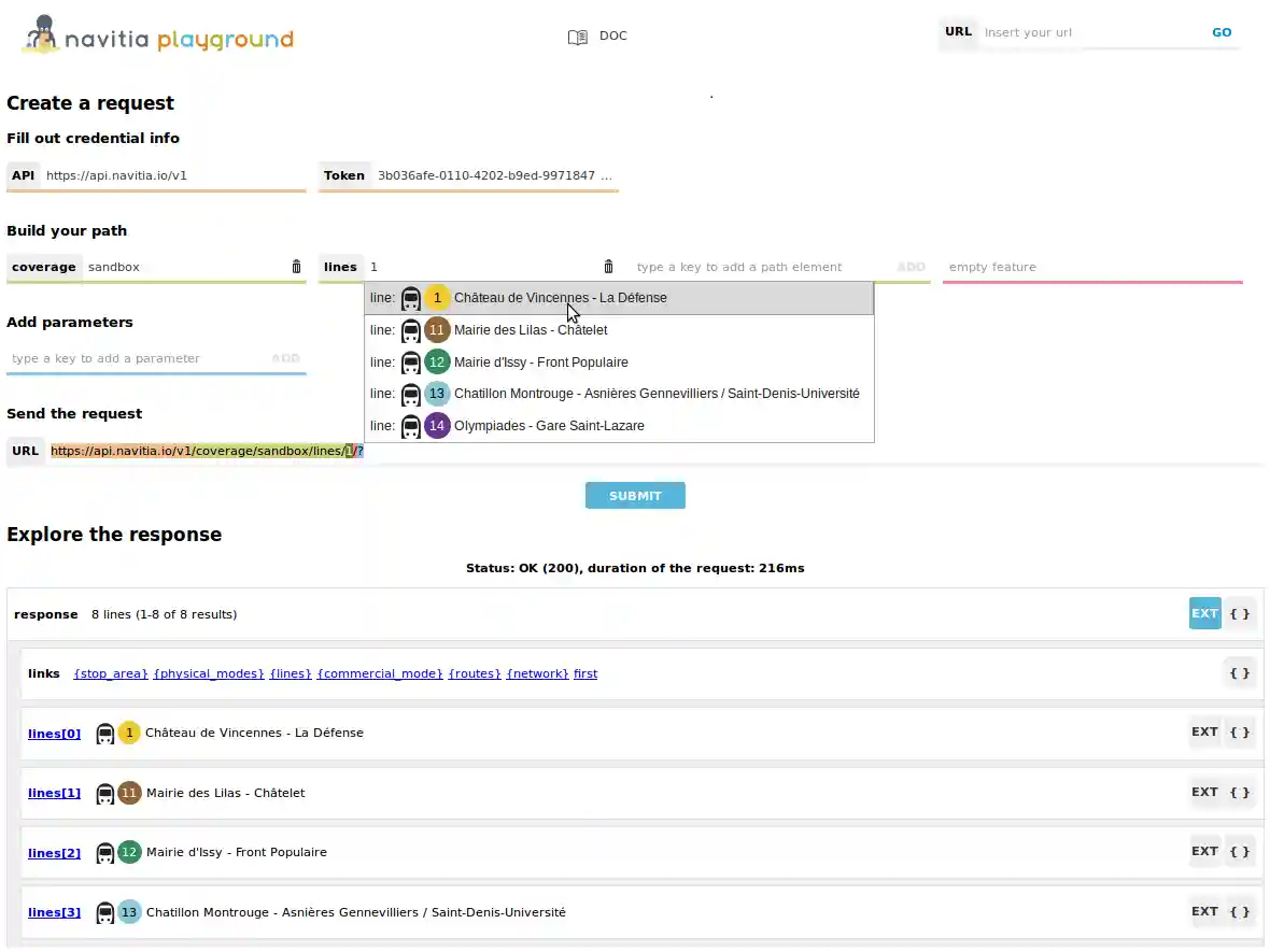 some data request on Navitia playground