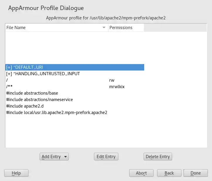 AppArmor profile dialog