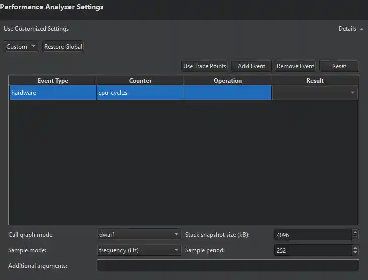 Performance Analyzer Settings