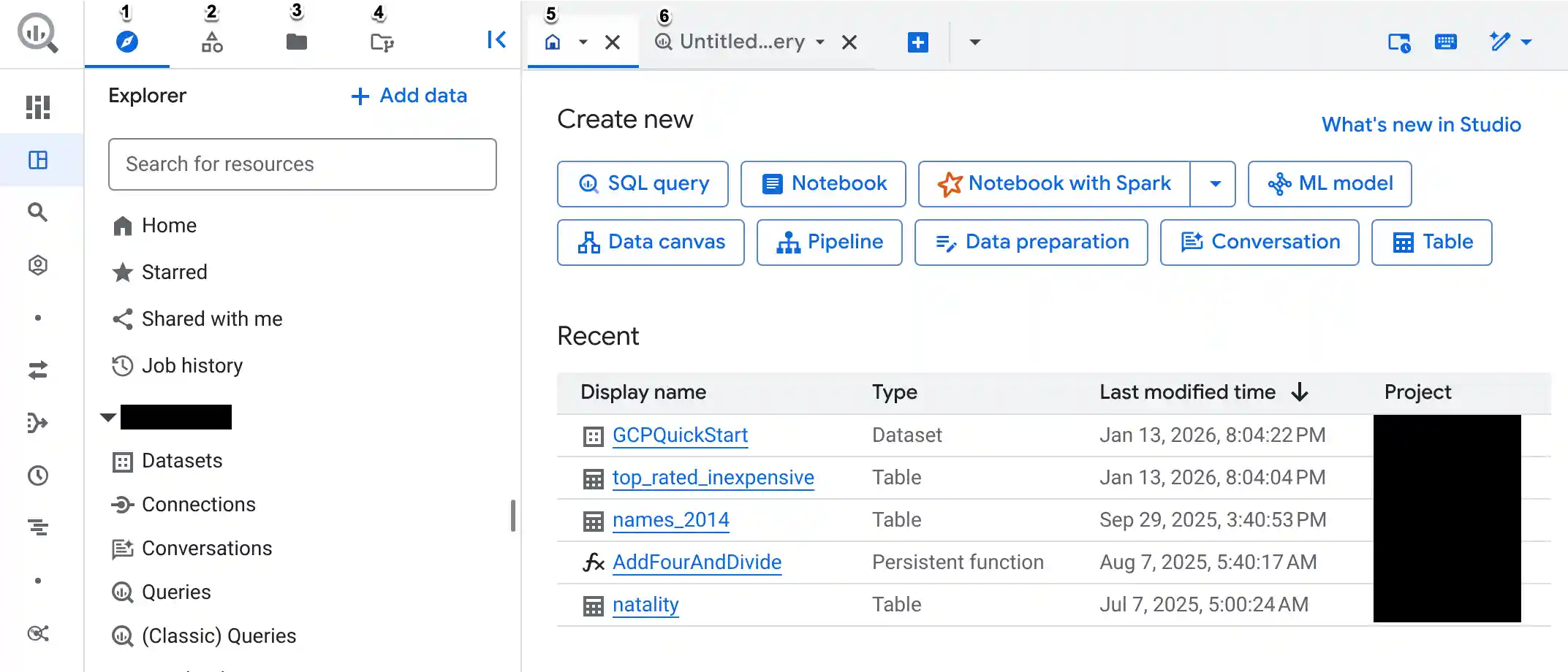 The components of BigQuery Studio.