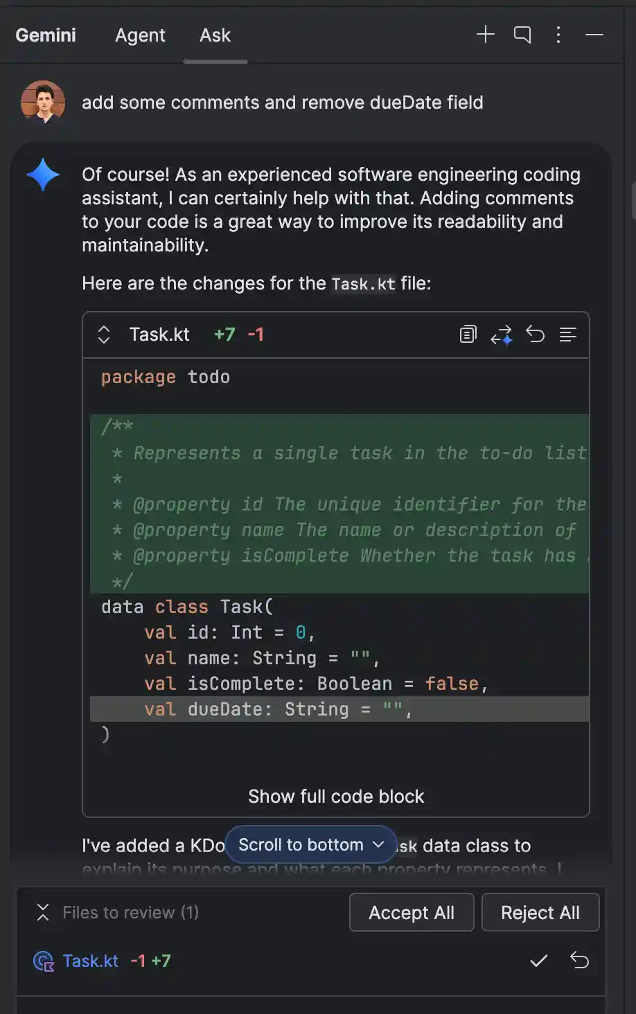 Quick Preview in IntelliJ Code Gemini Code Assist.