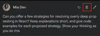 Delete prompt and response pair in VS Code Gemini Code Assist.