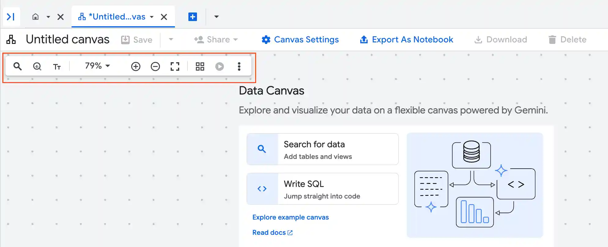Data canvas toolbar.