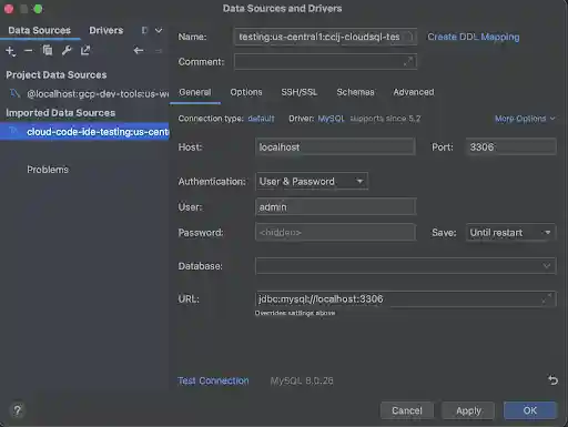 Data Sources and Drivers dialog