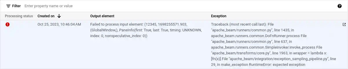 Sampled exception in the Google Cloud console