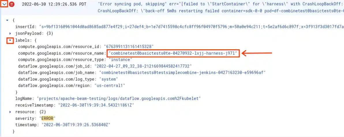 The Logs Explorer page with the steps for limiting log files
highlighted.