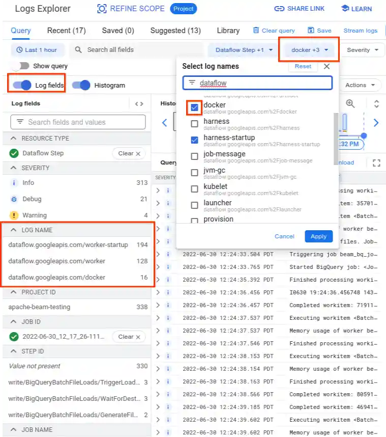A Logs Explorer query that includes the relevant log
names.