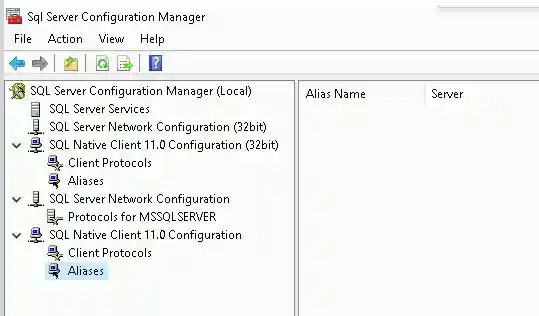 Aliases node is selected