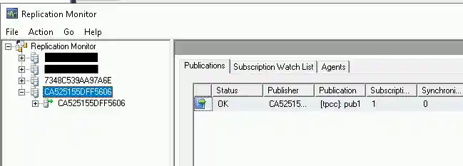 Replication Monitor now displays a row in the Publications tab