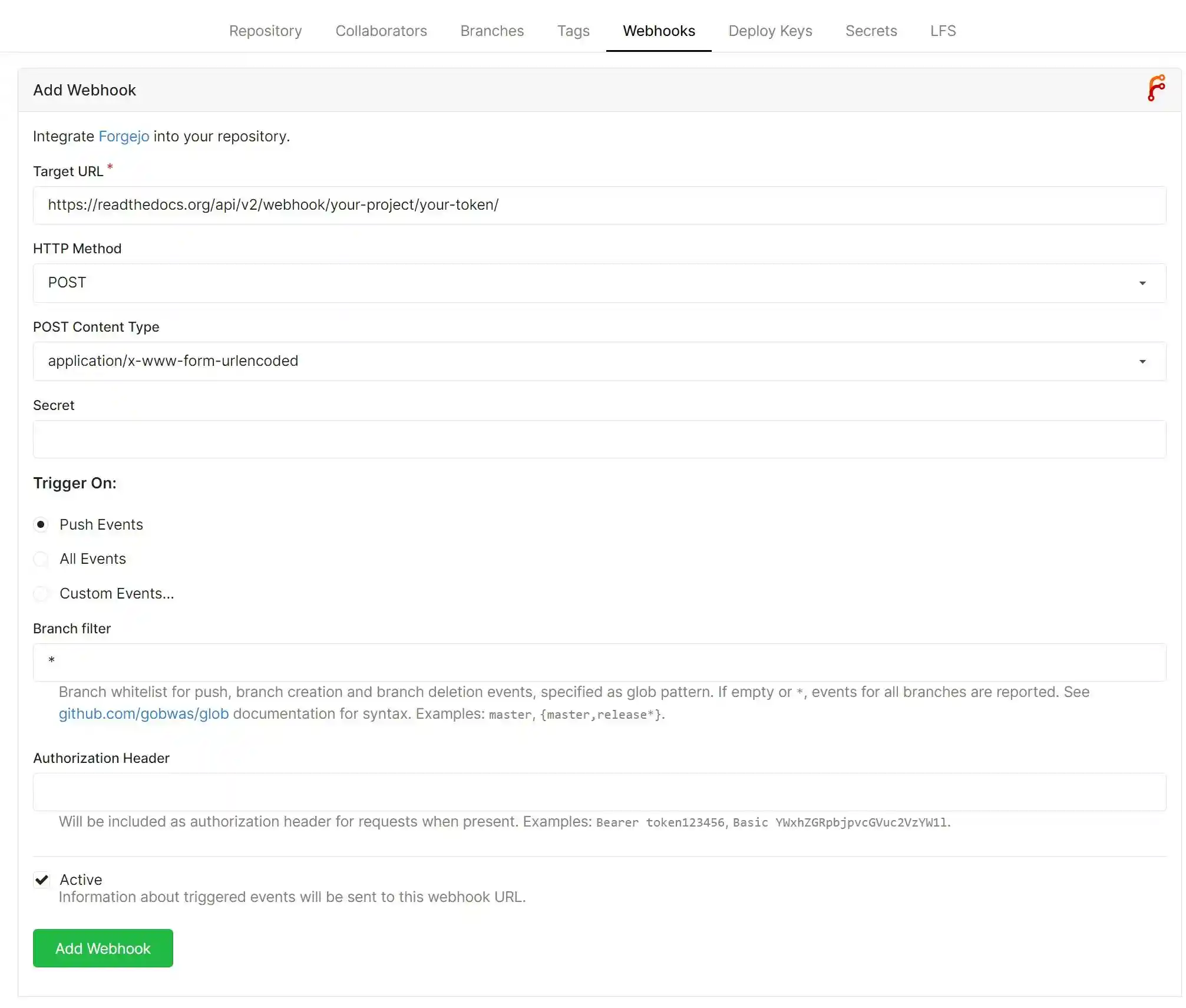 Open the admin settings on ReadTheDocs