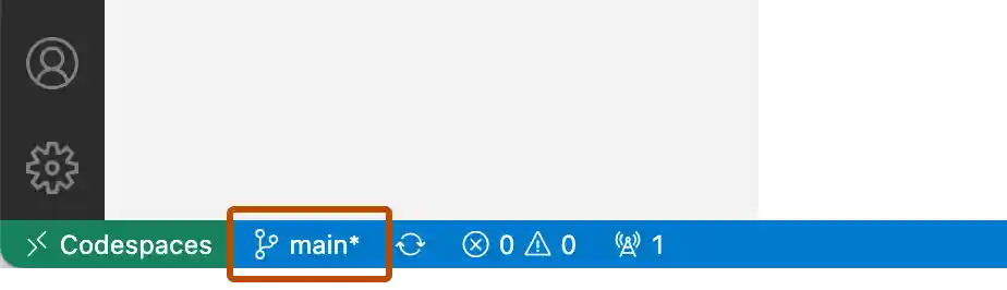 Screenshot of the branch name displayed in the status bar of VS Code.