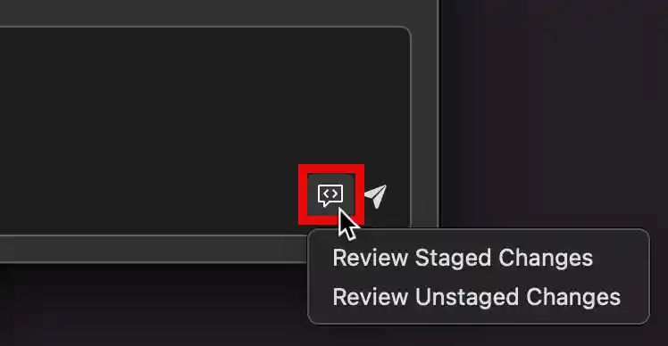 Screenshot of the Copilot chat window in Xcode, with the 'Code Review' button outlined in dark orange.