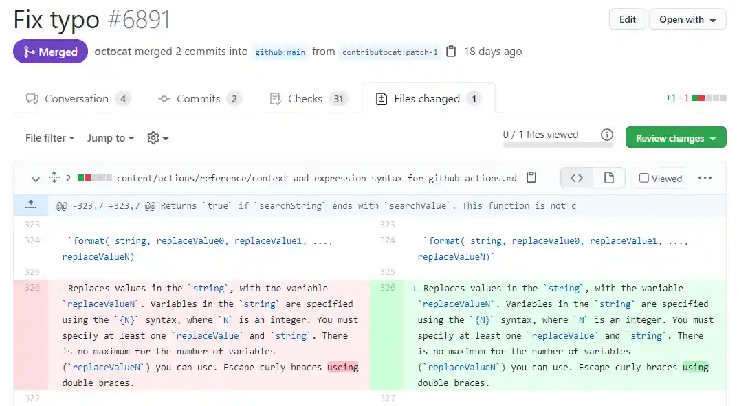 Screenshot of the "Files changed" tab of a pull request.
