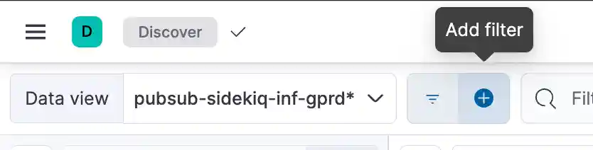 Kibana filter interface ready to add search criteria.