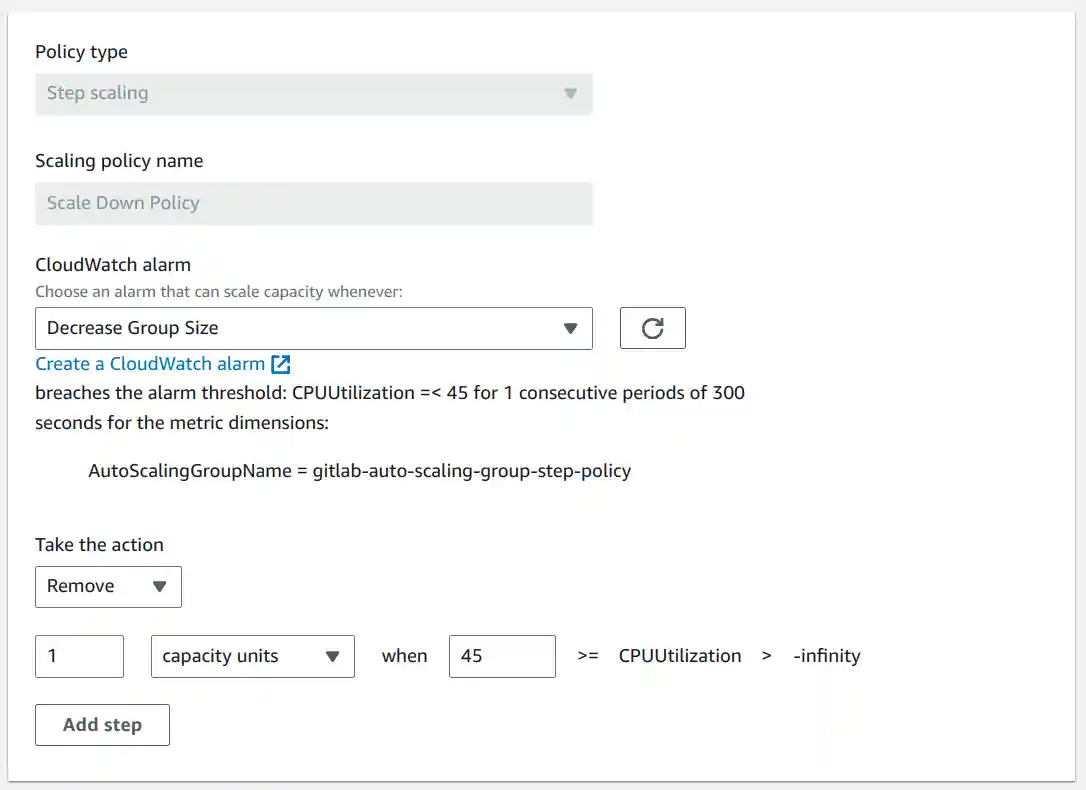 Configure a Scale Down Policy.