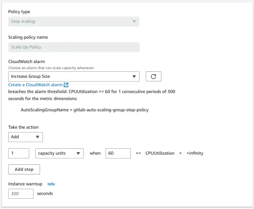 Configure a Scale Up Policy.