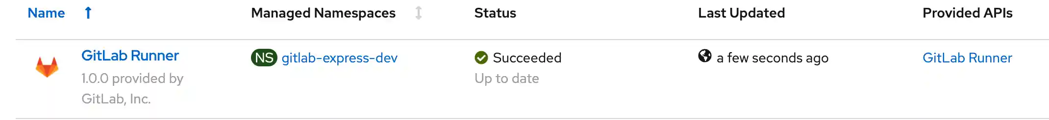 GitLab Operator Install Status