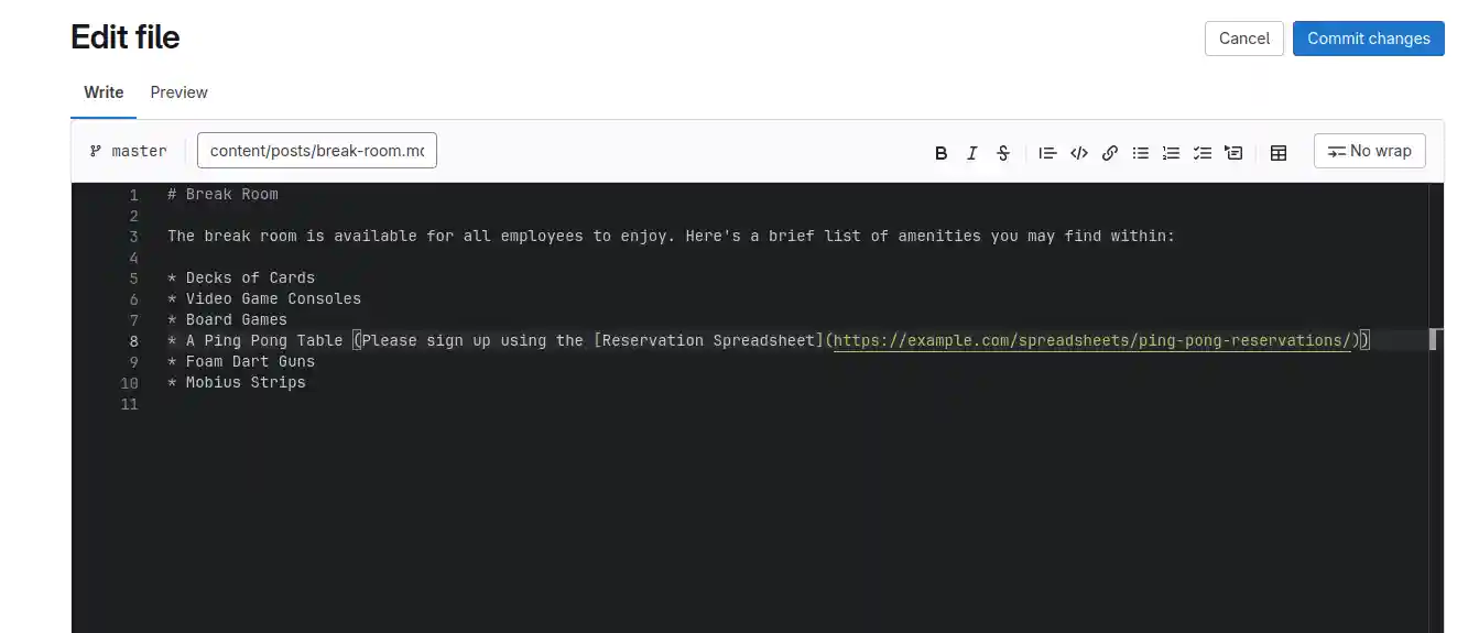 The file reappears in an editable text field, allowing the viewer to change its contents.