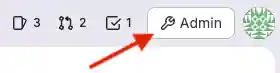 The Admin area button in the new navigation.