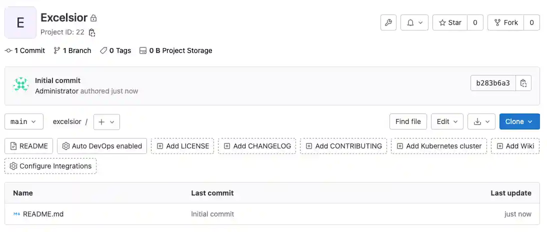 Your new, almost-empty excelsior project