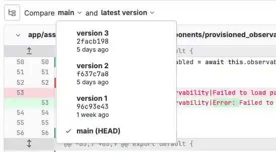Merge request versions dropdown list