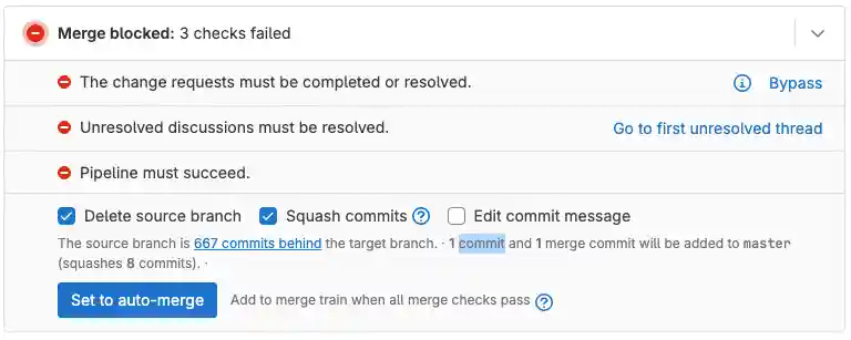 A merge request that is blocked because a user requested changes