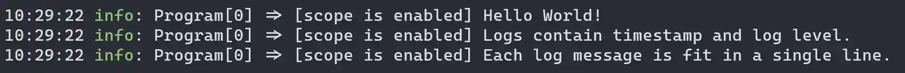 Example console logs written with the simple formatter.
