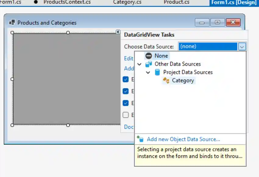 Choose Category data source