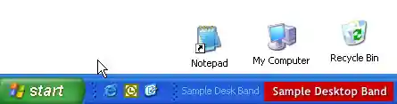 Screenshot that shows desk bands docked on the task bar.