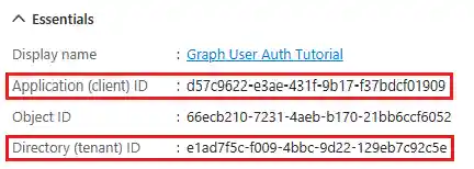A screenshot of the application ID of the new app registration