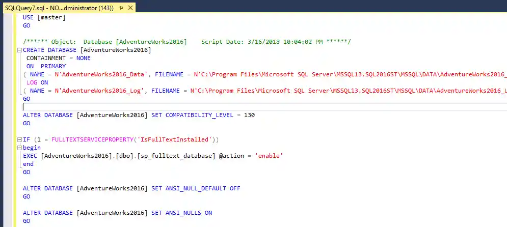 Screenshot of Scripted-out database.