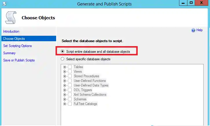 Screenshot of Generate scripts for objects.
