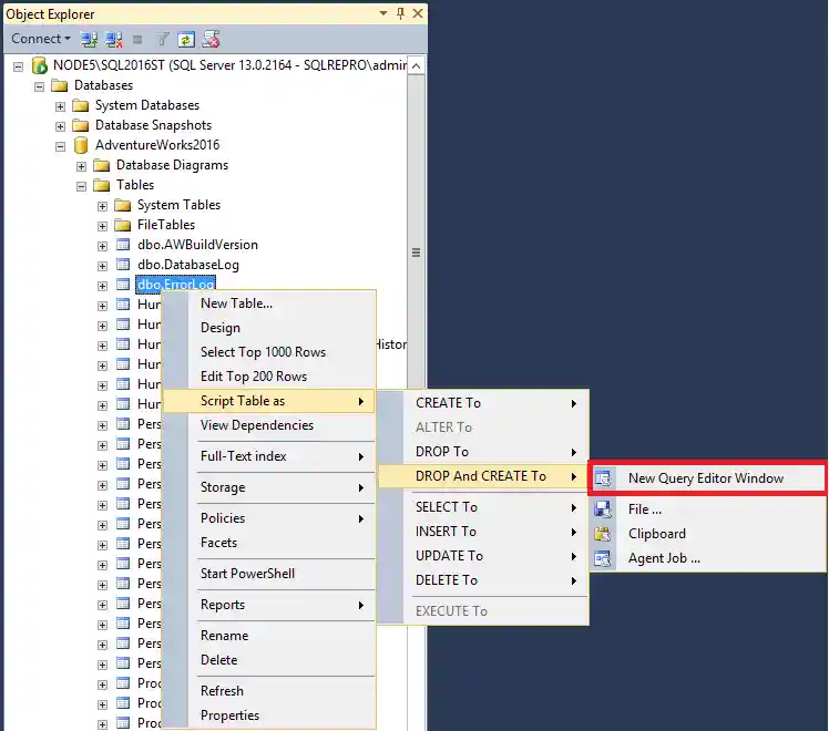 Screenshot of Script table.