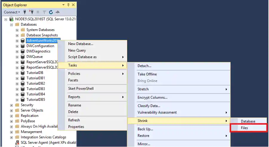 Screenshot of Shrink files.