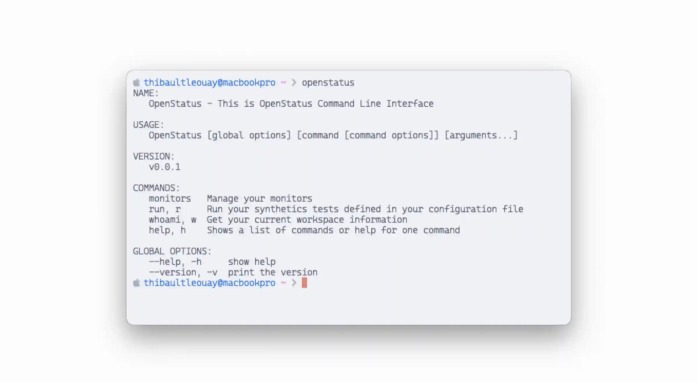 openstatus CLI in action showing monitor management