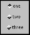 Shows three checkboxes, arranged vertically, labeled one, two, and three. Checkbox one is in the on state.