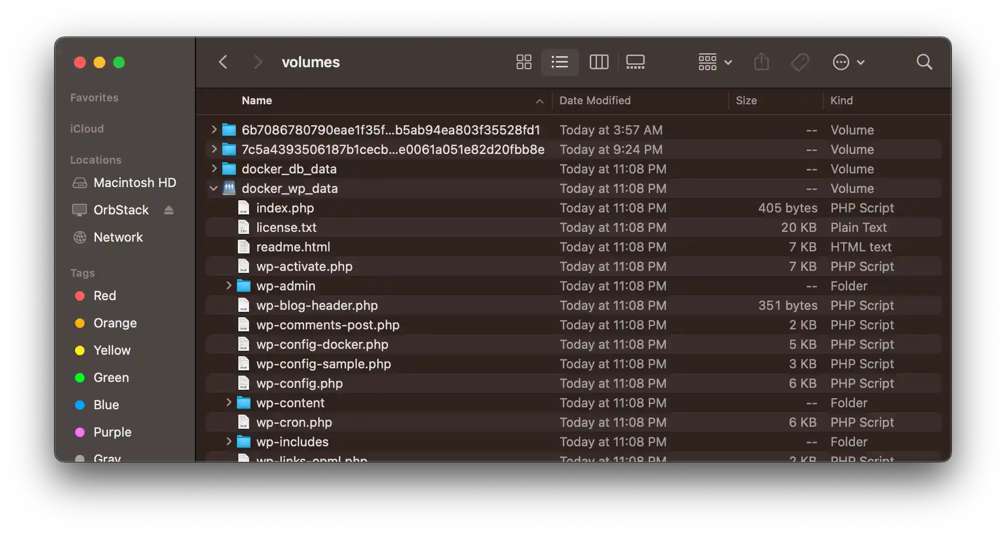 OrbStack tab in Finder