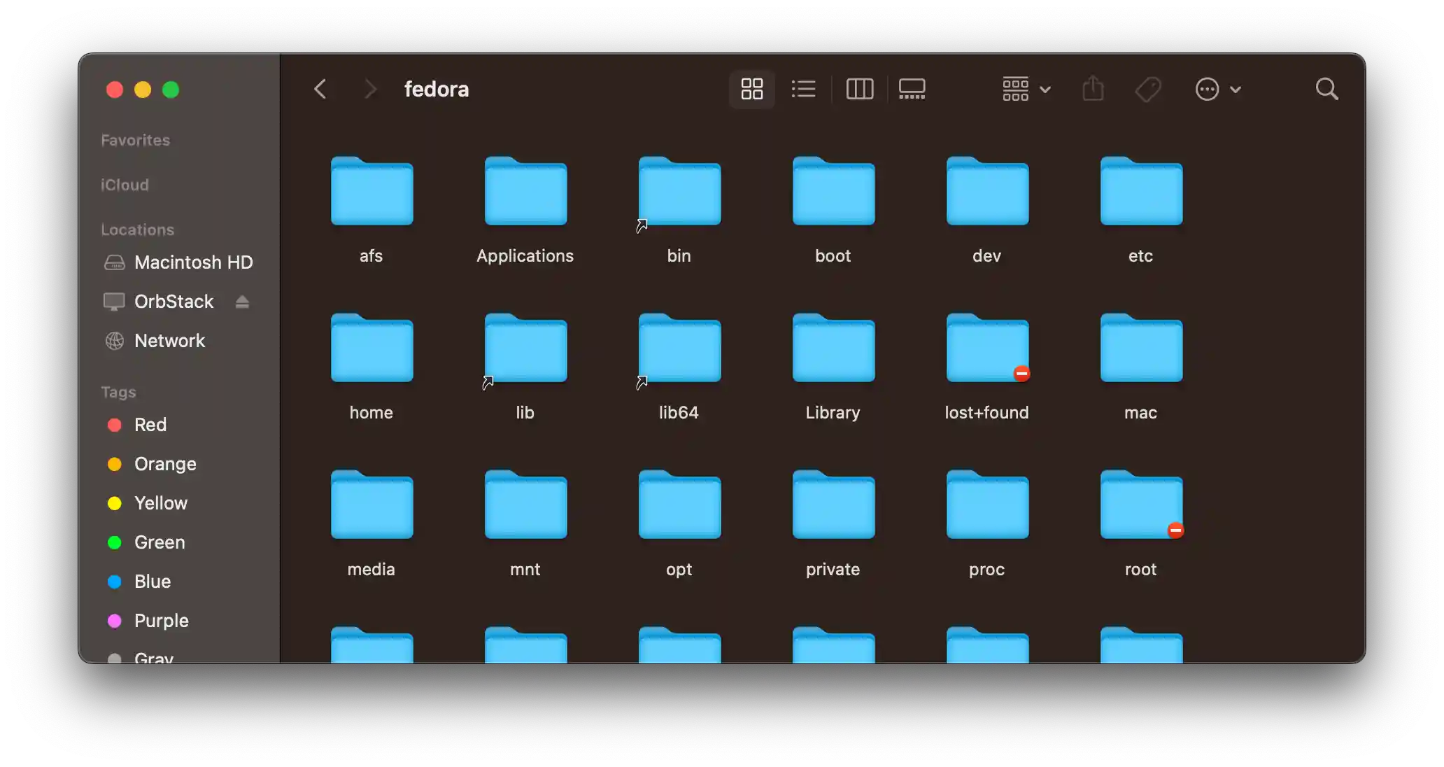 OrbStack tab in Finder