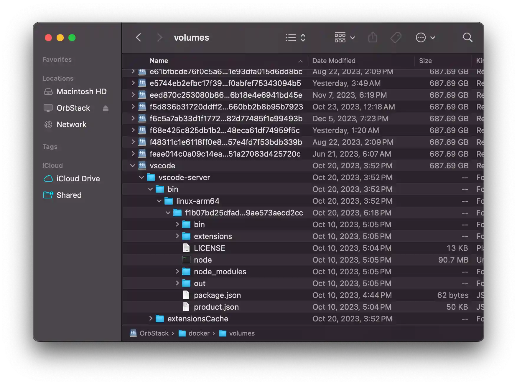 Volume files in Finder
