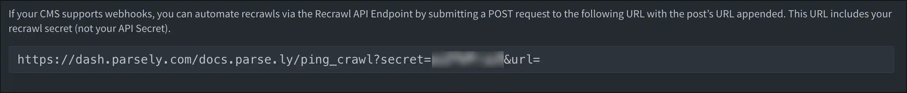 The recrawl API endpoint is available on the API Settings page.