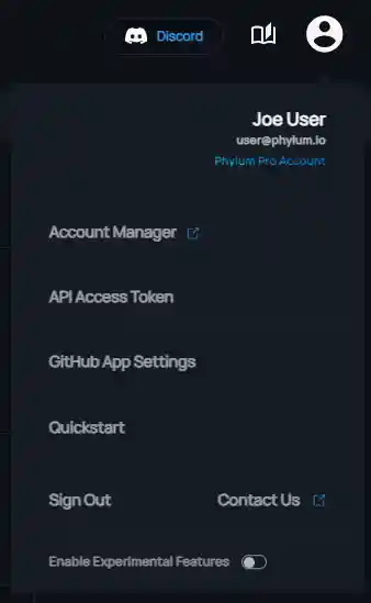 user menu