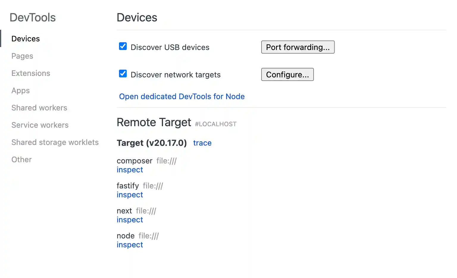 Chrome Inspector showing 4 applications
