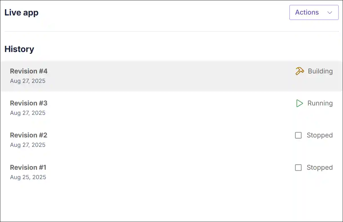 The latest revision is in "Building" status