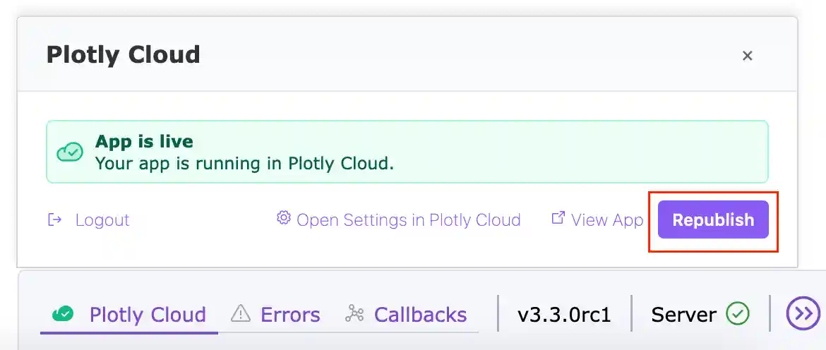 Republish via Dash dev tools