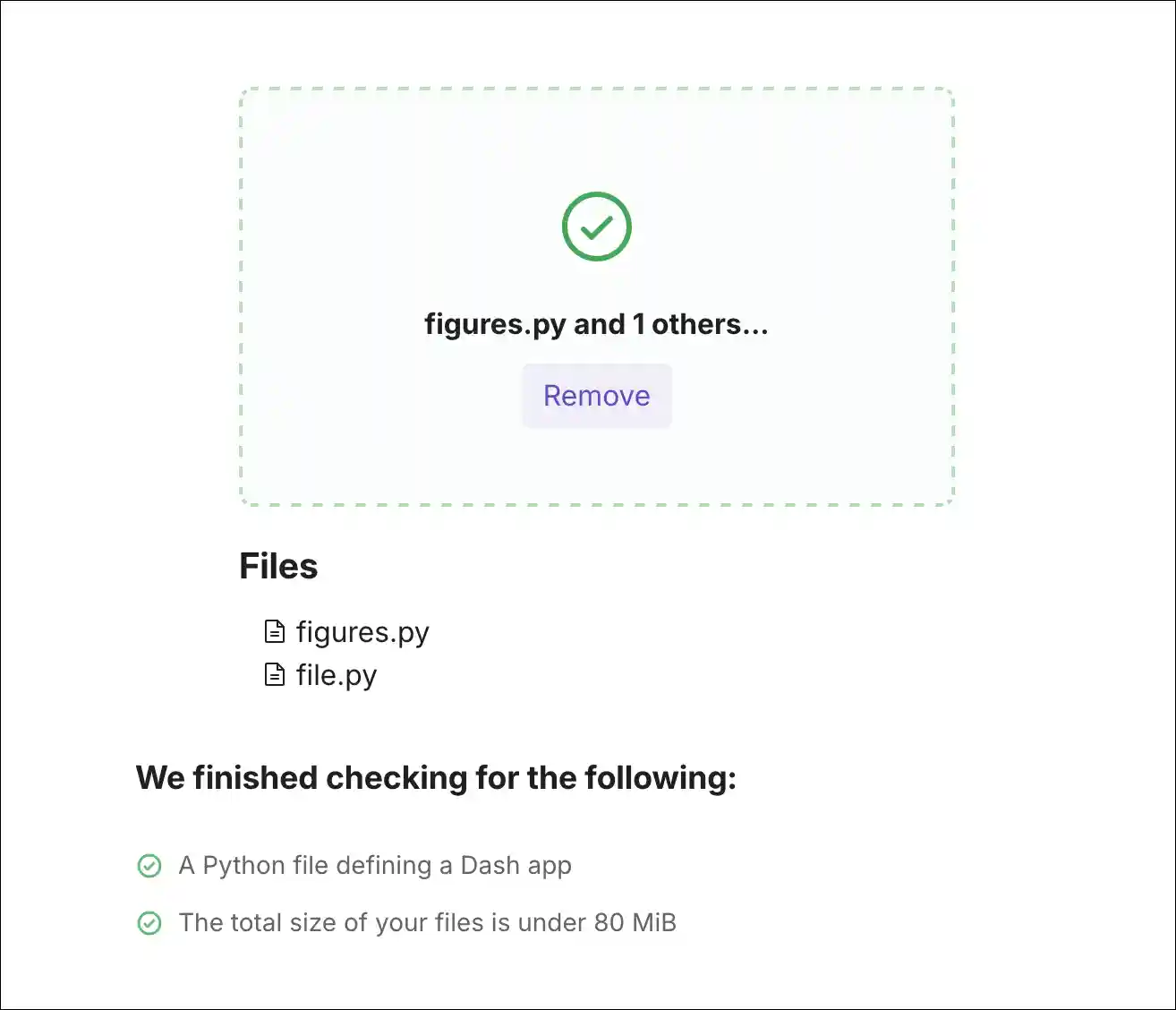 List of uploaded files with passing checks