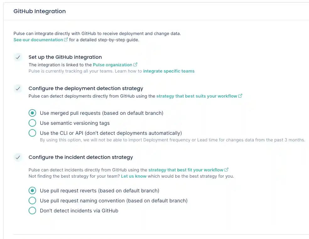 Pulse GitHub integration set up successfully