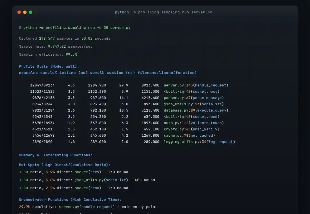 Tachyon pstats terminal output