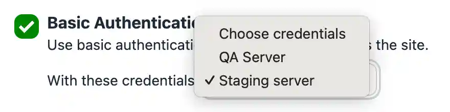 Drop-down menu to select the credentials to use for a validation report