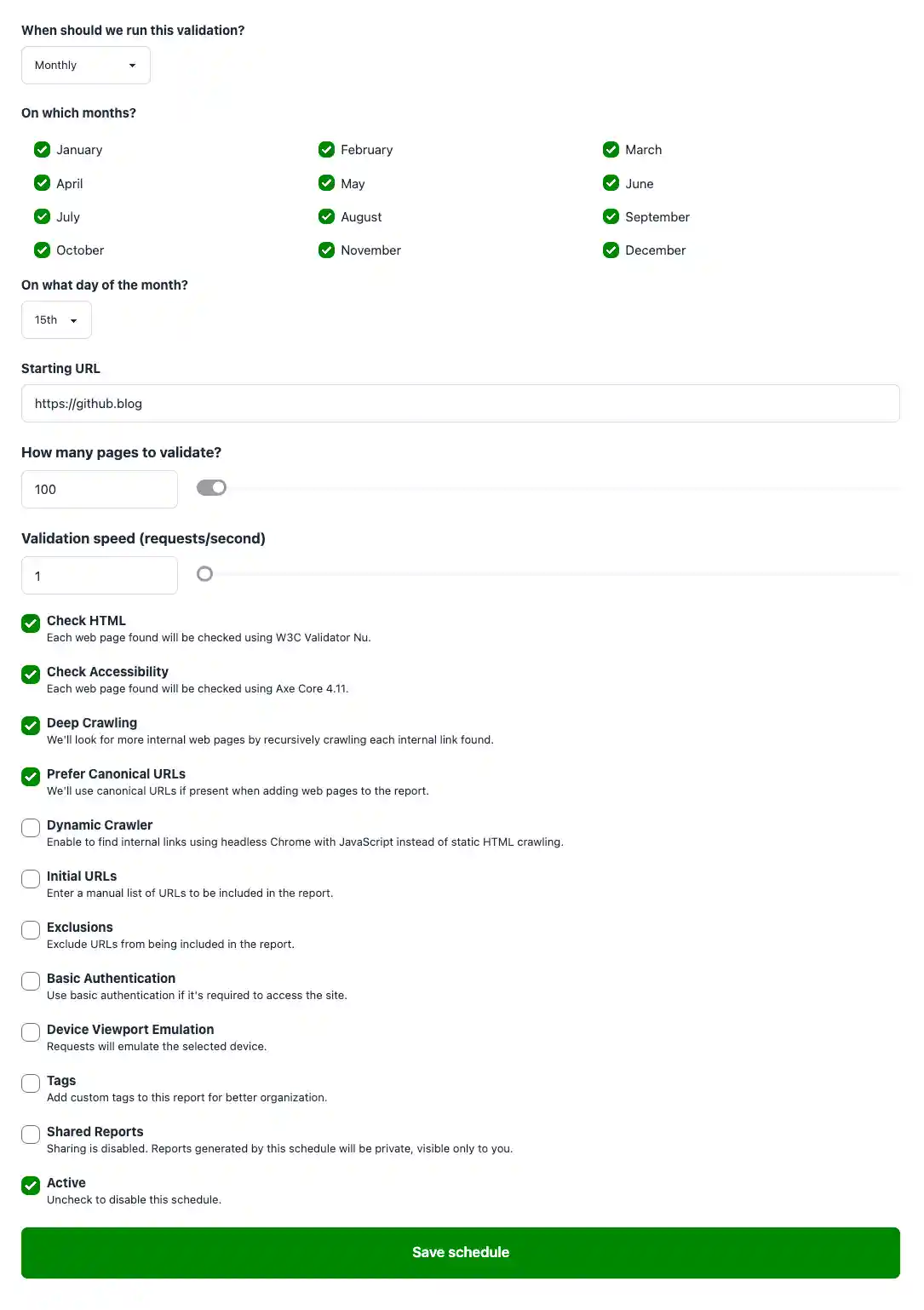 New scheduled validation form